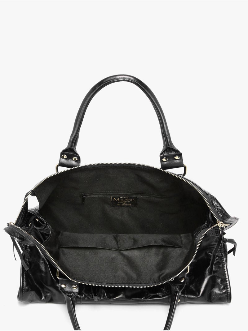 Sac porté épaule shiny sauvage cuir a4 milano cuir de vachette Noir Noir - Kiabi