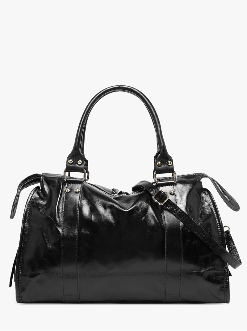 Sac porté épaule shiny sauvage cuir a4 milano cuir de vachette Noir Noir - Kiabi