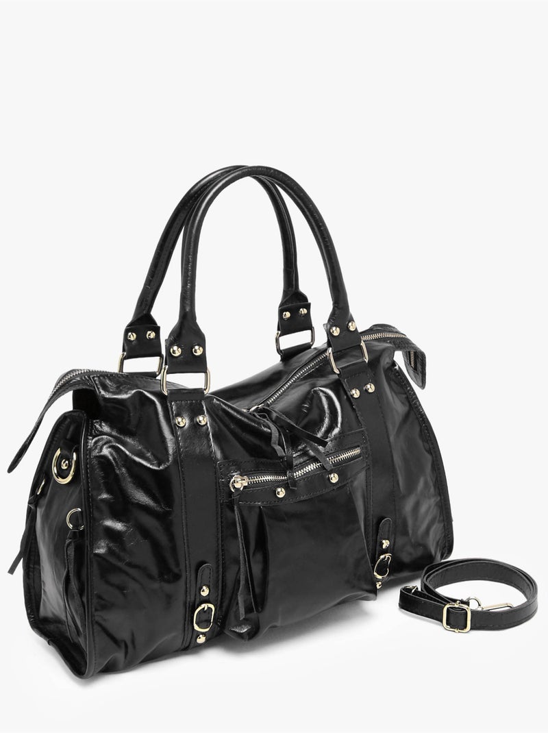 Sac porté épaule shiny sauvage cuir a4 milano cuir de vachette Noir Noir - Kiabi