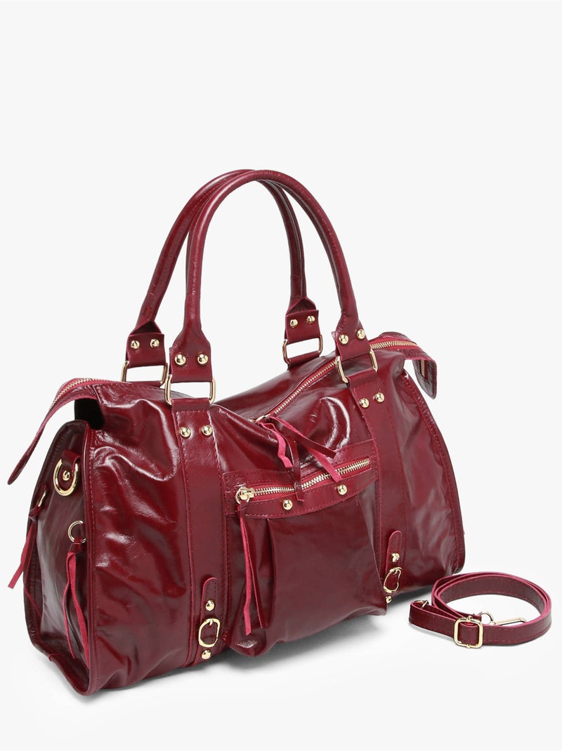 Sac porté épaule shiny sauvage cuir a4 milano cuir de vachette Rouge cerise - Kiabi