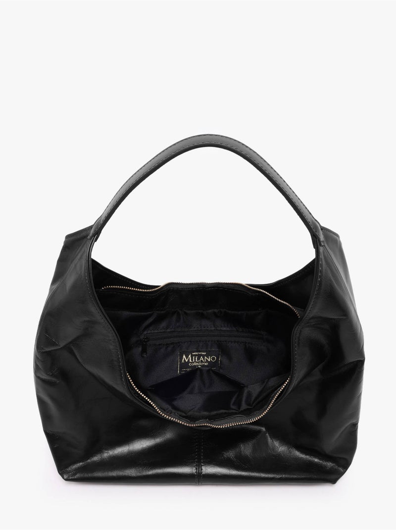 Sac porté épaule shiny sauvage cuir milano cuir de vachette Noir Noir - Kiabi