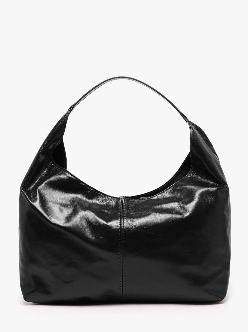 Sac porté épaule shiny sauvage cuir milano cuir de vachette Noir Noir - Kiabi