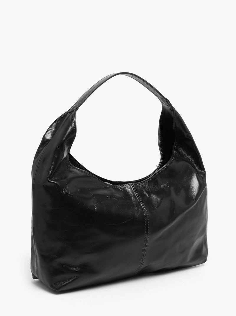 Sac porté épaule shiny sauvage cuir milano cuir de vachette Noir Noir - Kiabi