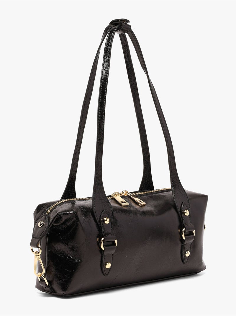 Sac porté épaule shiny sauvage cuir milano cuir de vachette Noir Noir - Kiabi