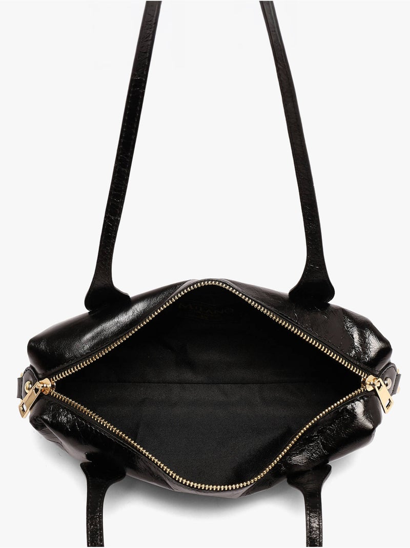 Sac porté épaule shiny sauvage cuir milano cuir de vachette Noir Noir - Kiabi