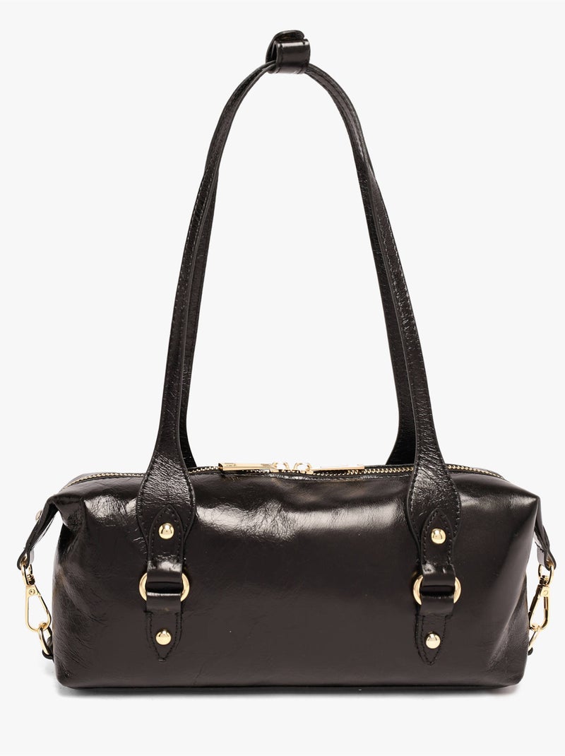 Sac porté épaule shiny sauvage cuir milano cuir de vachette Noir Noir - Kiabi