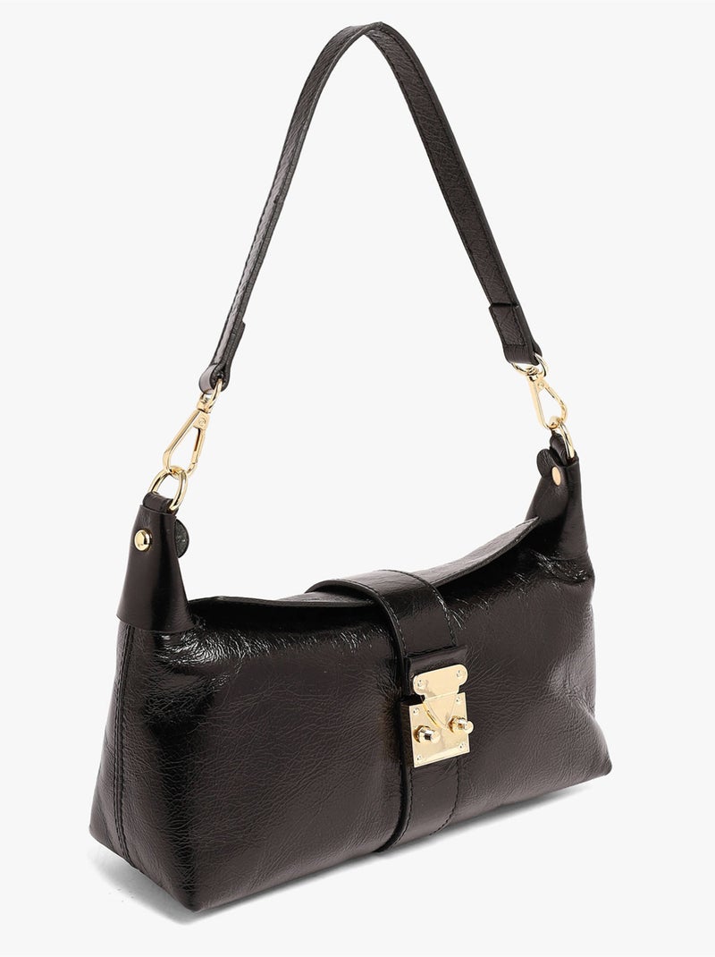Sac porté épaule shiny sauvage cuir milano cuir de vachette Noir Noir - Kiabi