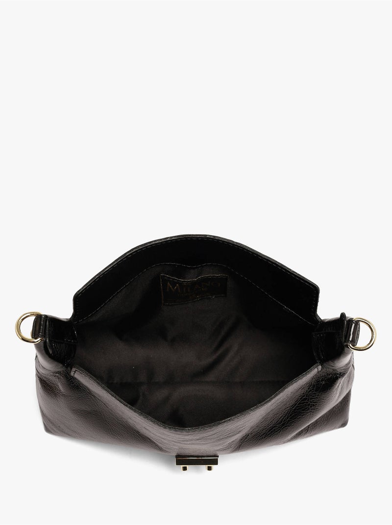 Sac porté épaule shiny sauvage cuir milano cuir de vachette Noir Noir - Kiabi