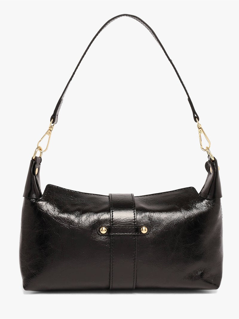 Sac porté épaule shiny sauvage cuir milano cuir de vachette Noir Noir - Kiabi