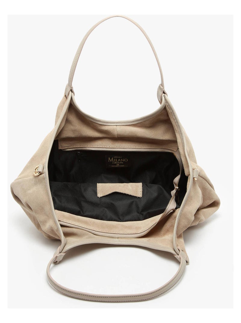 Sac Porté Épaule Velvet Caviar Cuir Milano Cuir De Vachette Gris Beige - Kiabi