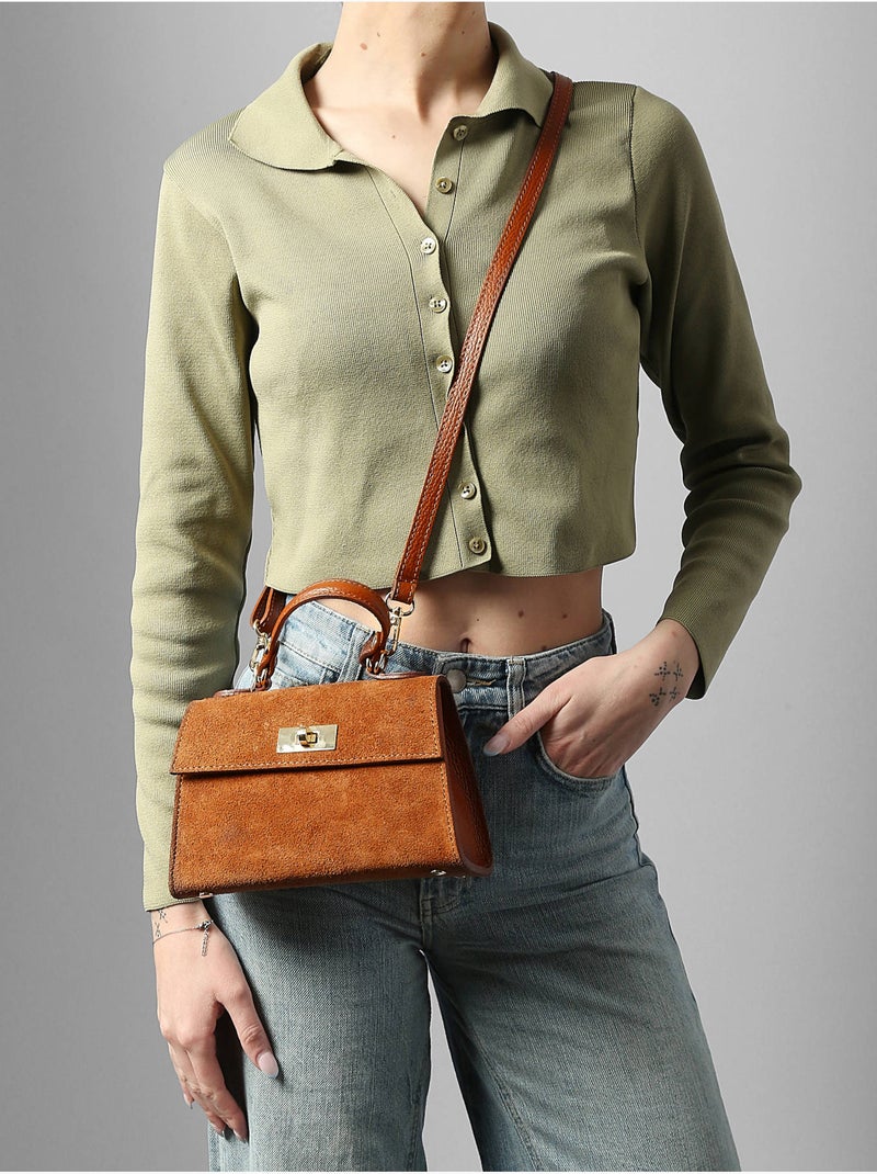 Sac porté épaule velvet caviar cuir milano cuir de vachette Marron noisette - Kiabi