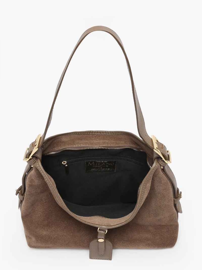 Sac porté épaule velvet caviar cuir milano cuir de vachette Taupe - Kiabi