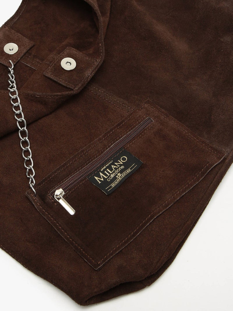Sac Porté Épaule Velvet Cuir Milano Cuir De Vachette Marron chocolat - Kiabi