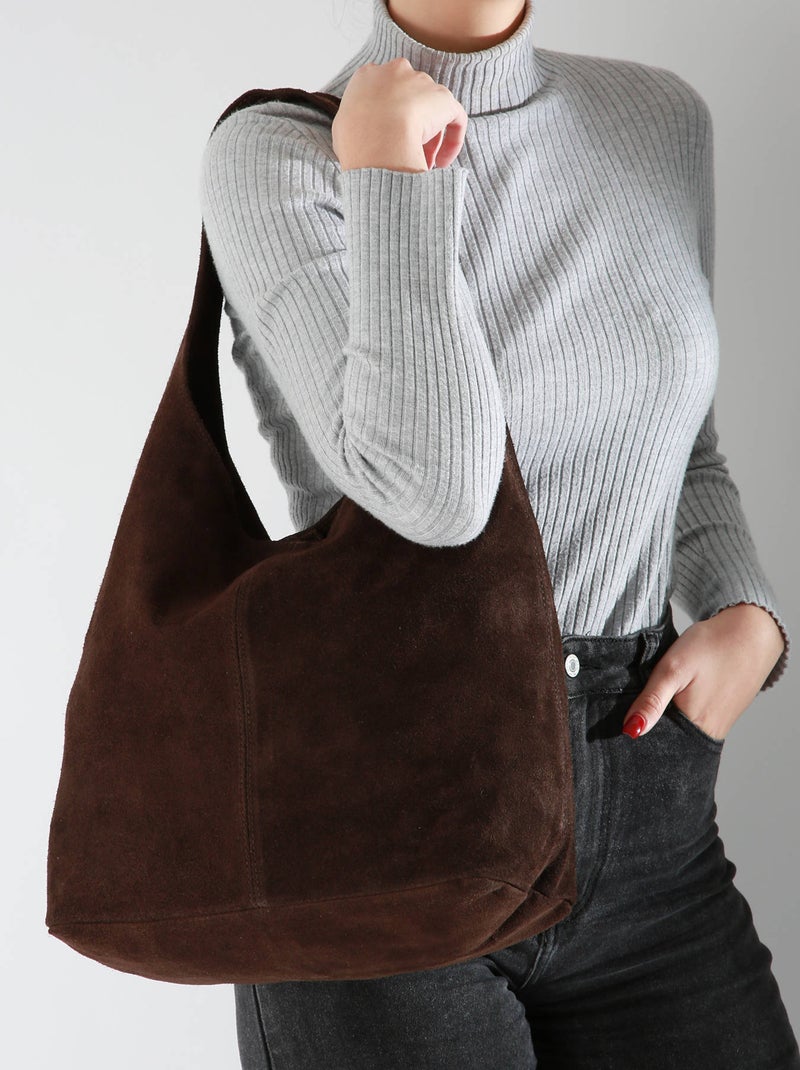 Sac Porté Épaule Velvet Cuir Milano Cuir De Vachette Marron chocolat - Kiabi