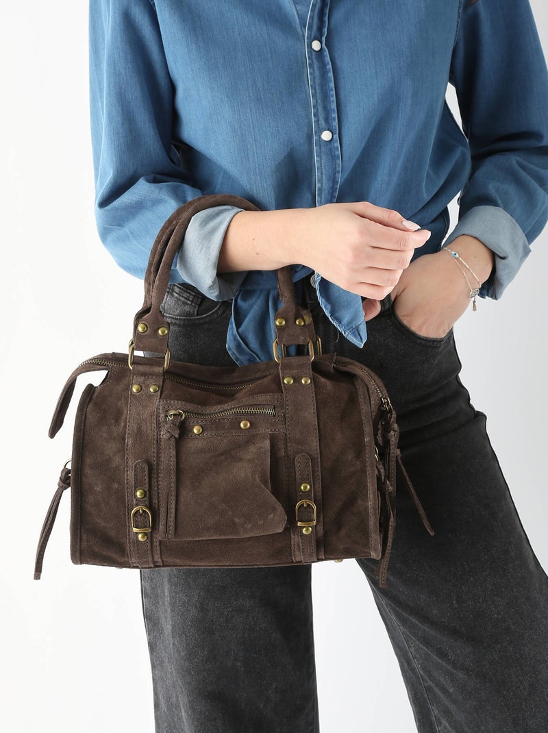Sac Porté Épaule Velvet Cuir Milano Cuir De Vachette Marron foncé - Kiabi