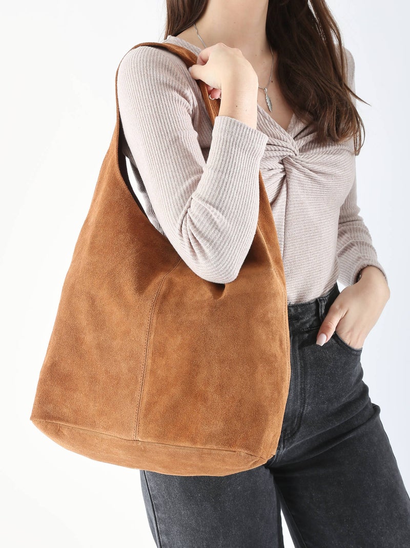 Sac Porté Épaule Velvet Cuir Milano Cuir De Vachette Marron tabac - Kiabi