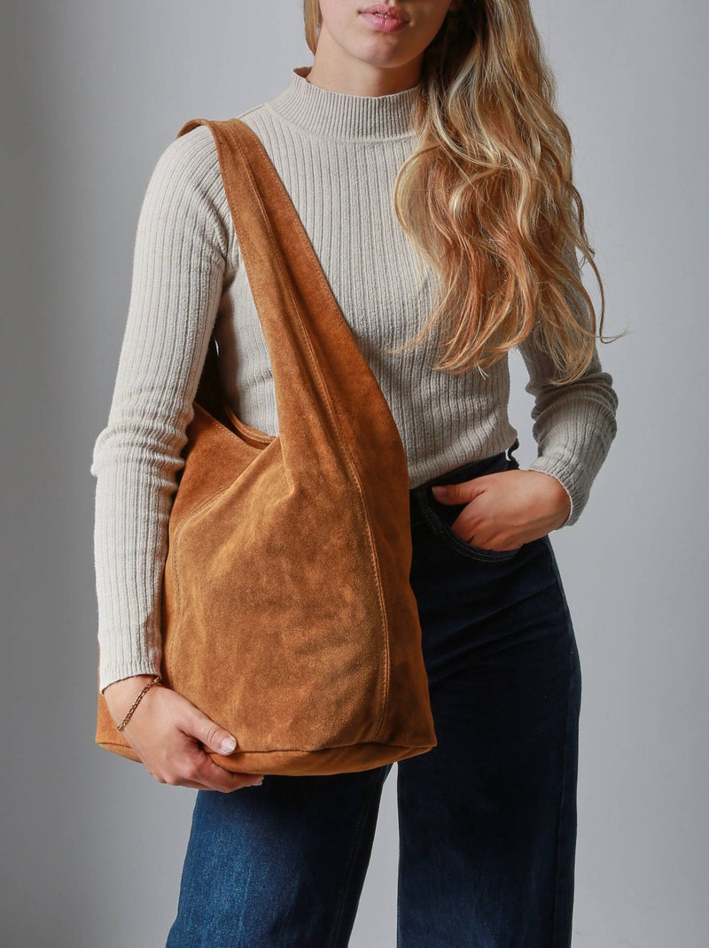 Sac Porté Épaule Velvet Cuir Milano Cuir De Vachette Marron tabac - Kiabi