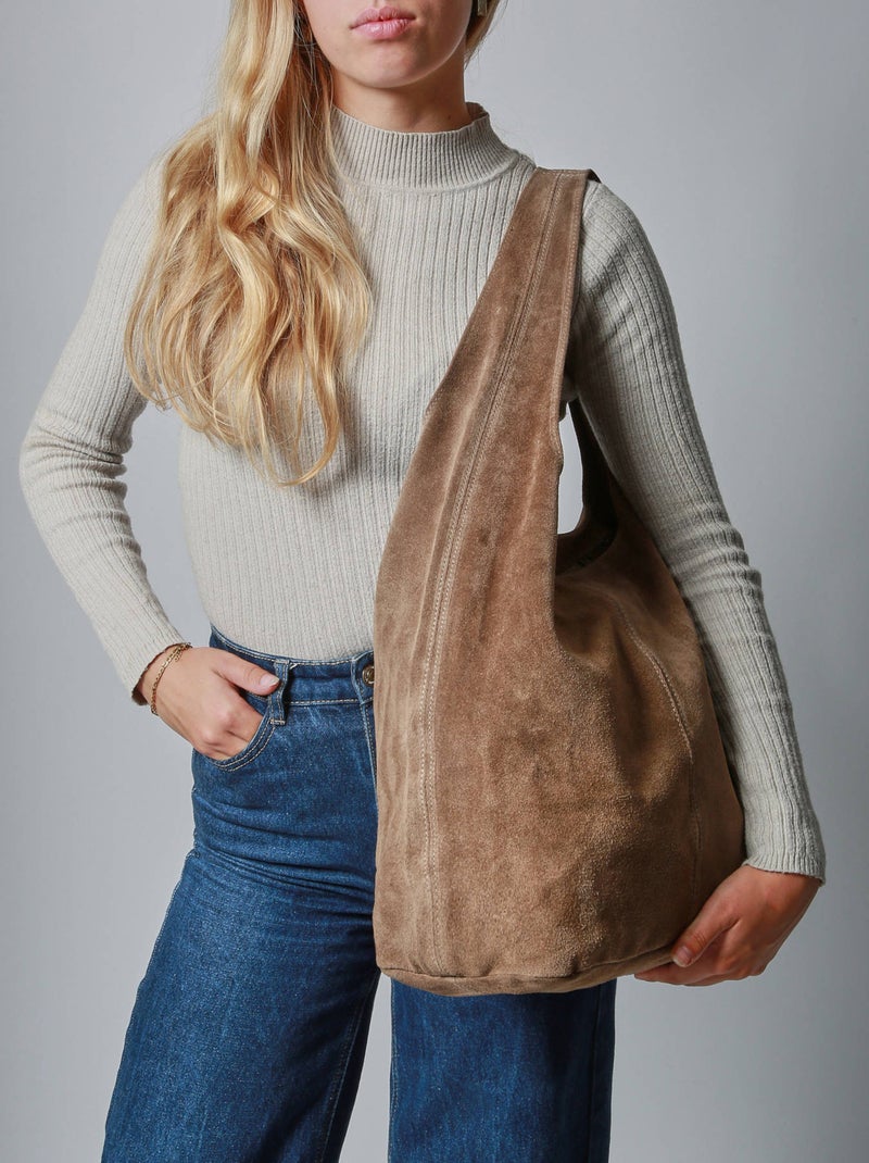 Sac Porté Épaule Velvet Cuir Milano Cuir De Vachette Taupe - Kiabi