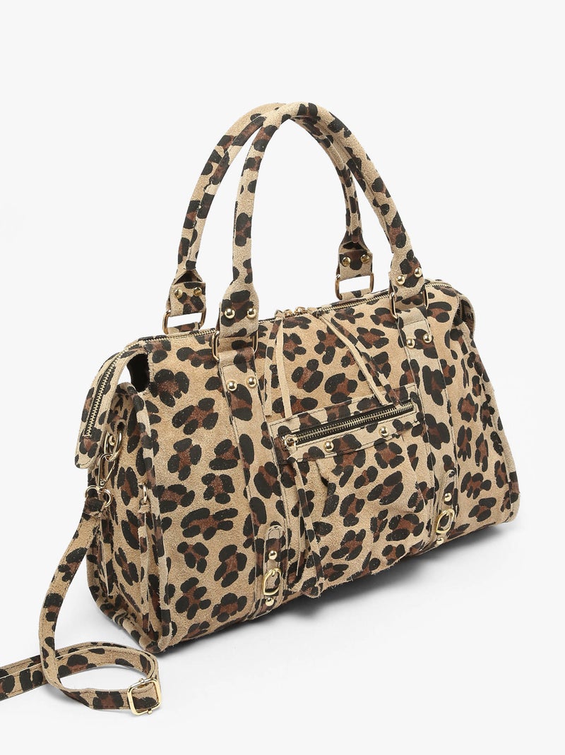 Sac Porté Épaule Velvet Leopardo Cuir Milano Cuir De Vachette Beige/Noir - Kiabi