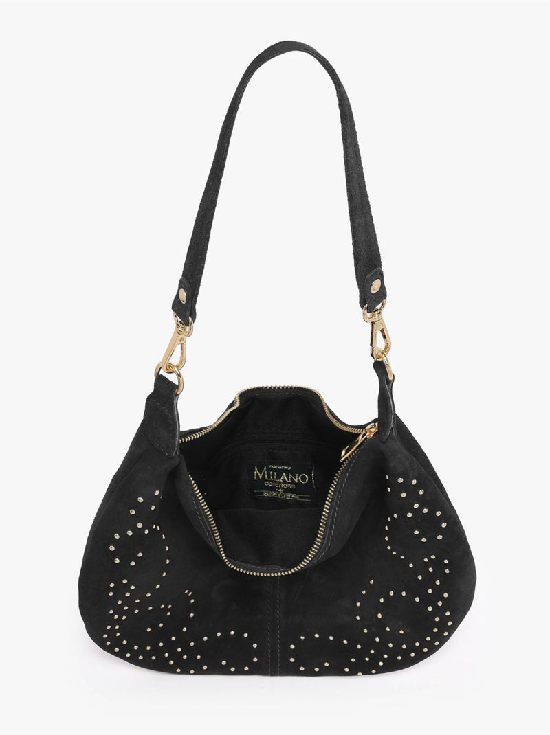 Sac porté épaule velvet milano cuir de vachette Noir Noir - Kiabi
