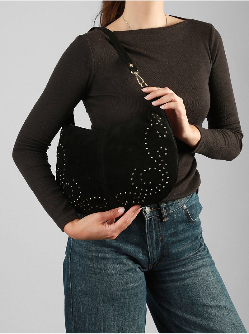 Sac porté épaule velvet milano cuir de vachette Noir Noir - Kiabi