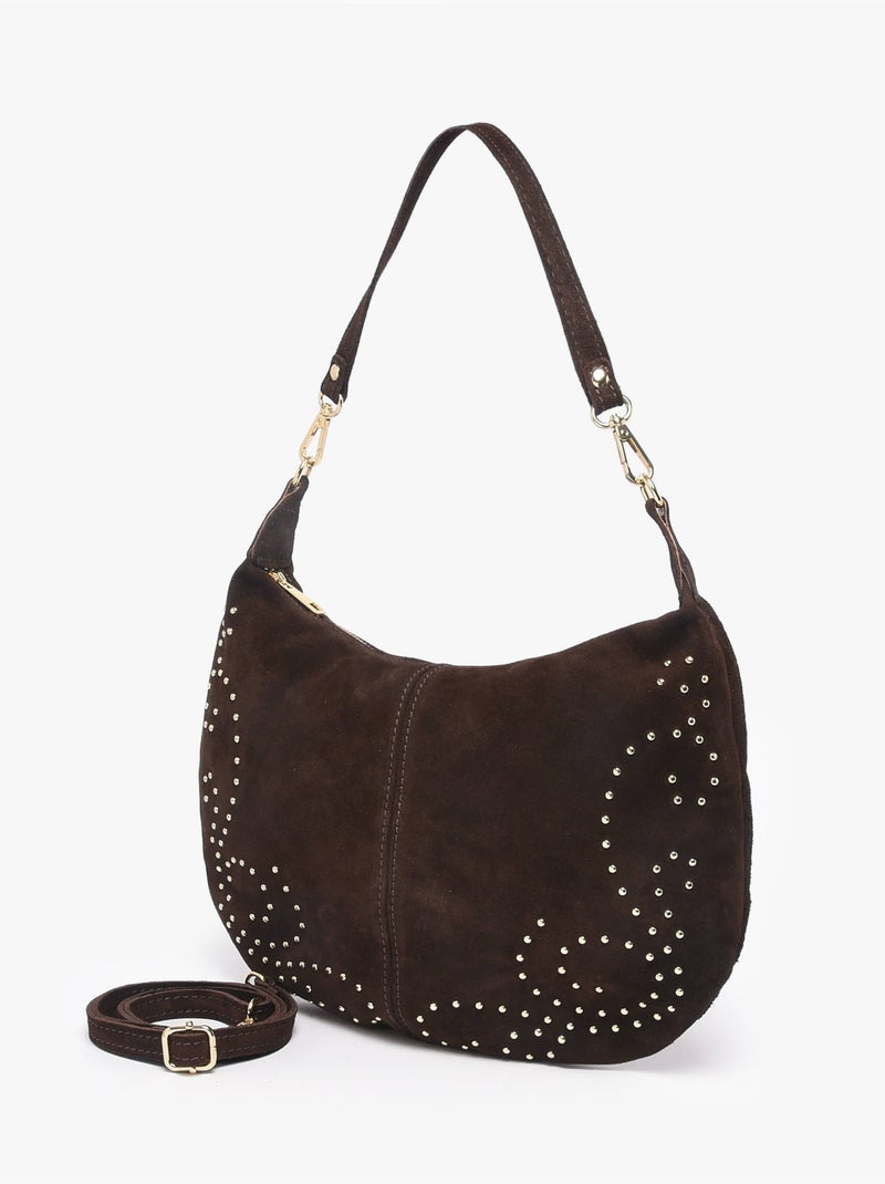 Sac porté épaule velvet milano cuir de vachette Noir Rouge Noir - Kiabi