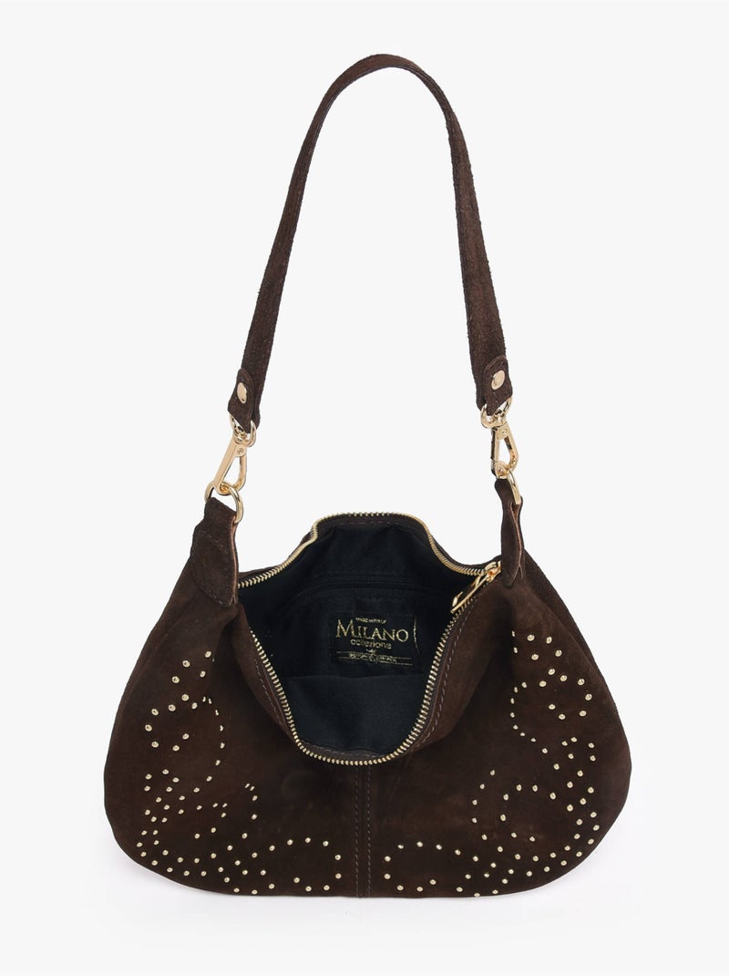 Sac porté épaule velvet milano cuir de vachette Noir Rouge Noir - Kiabi