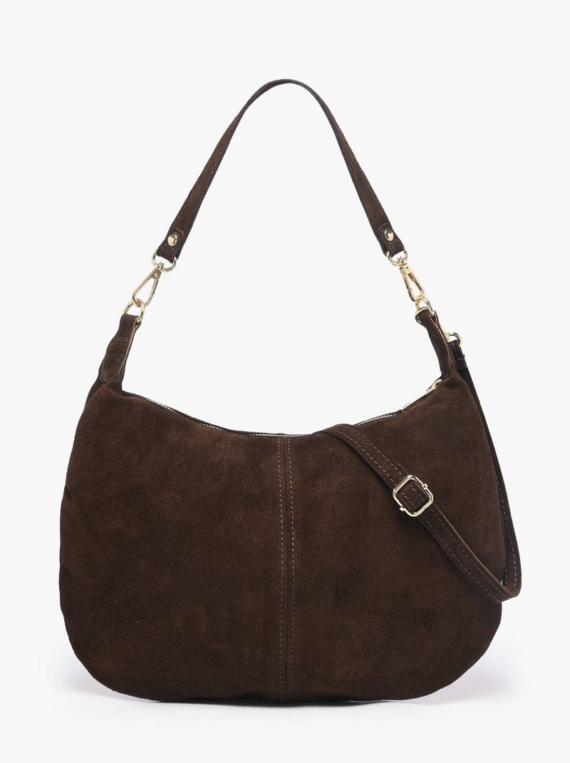 Sac porté épaule velvet milano cuir de vachette Noir Rouge Noir - Kiabi