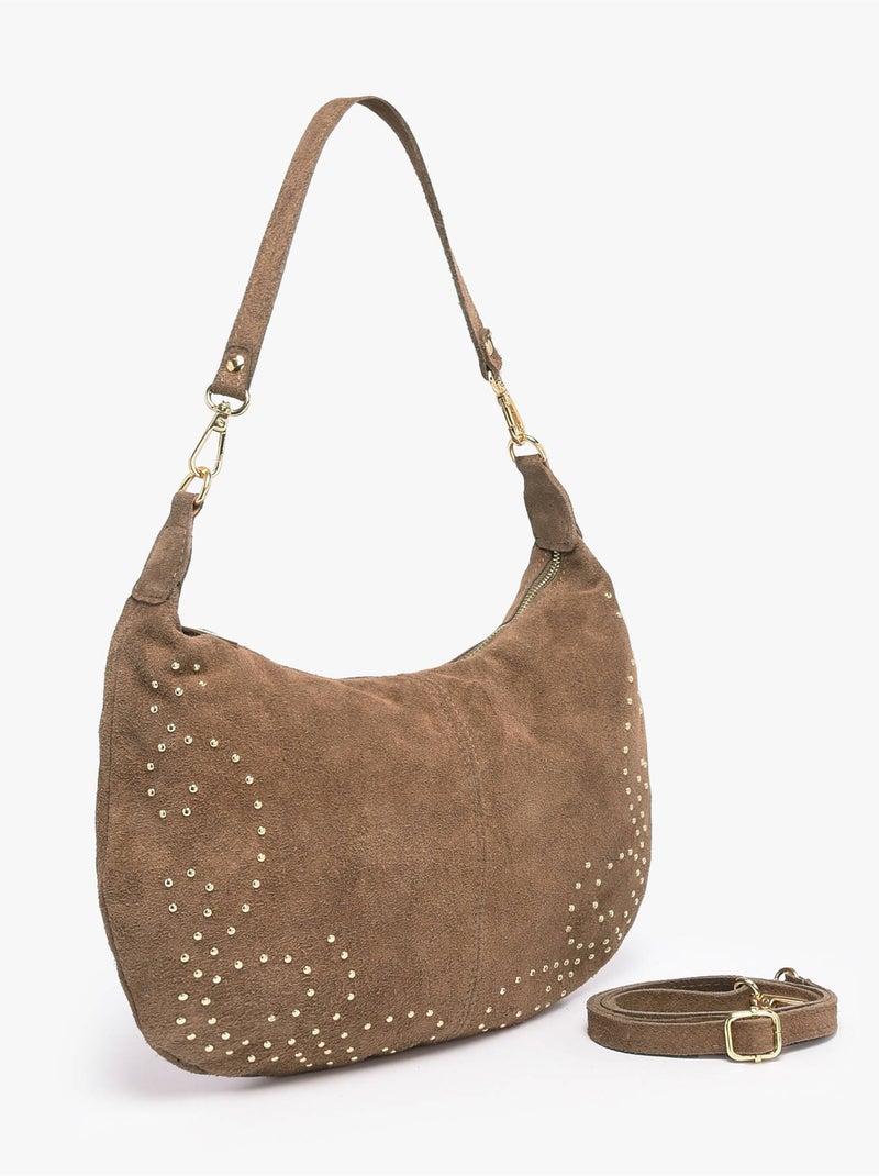 Sac porté épaule velvet milano cuir de vachette Taupe - Kiabi