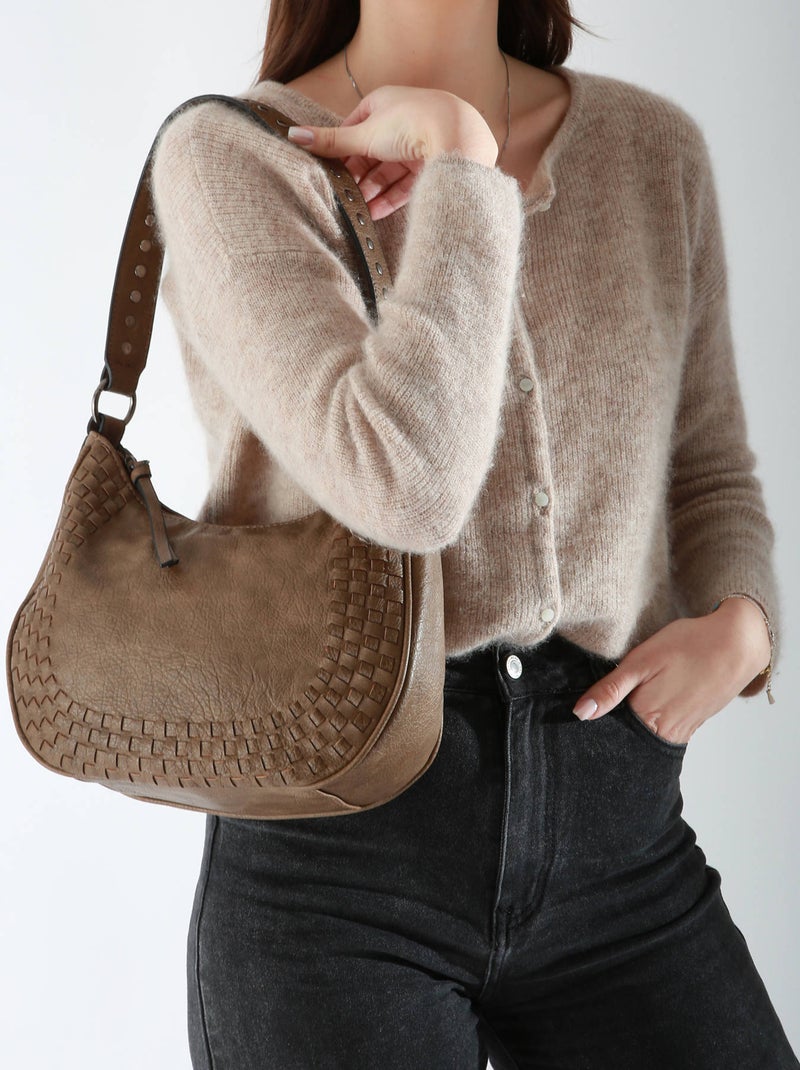 Sac Porté Épaule Winter Tresse Miniprix Toile Enduite Taupe - Kiabi