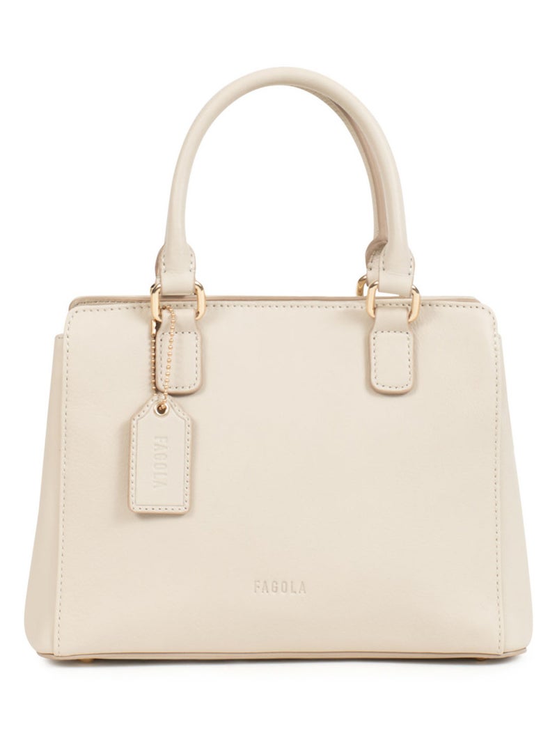 Sac porté main 2 poignées - Cuir - FAGOLA Beige clair - Kiabi