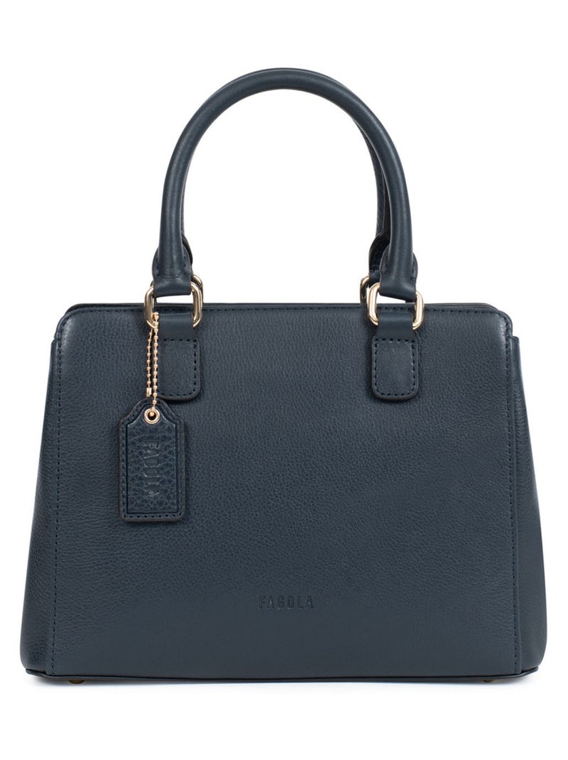 Sac porté main 2 poignées - Cuir - FAGOLA Bleu marine - Kiabi