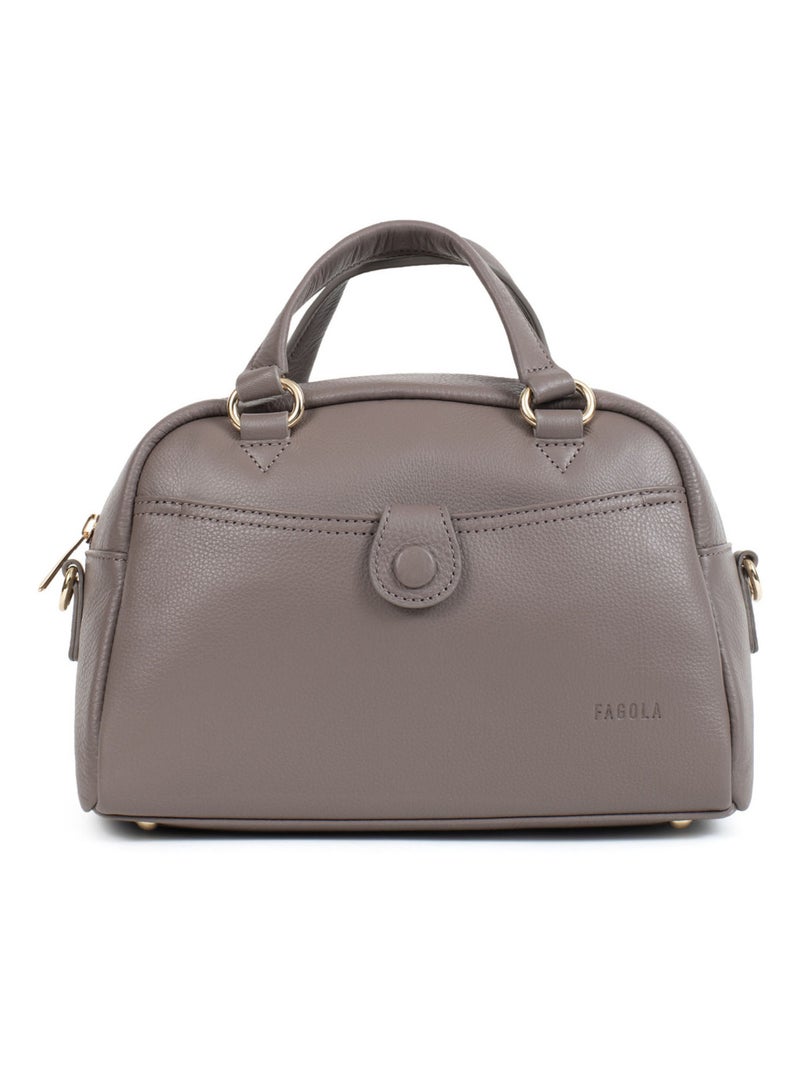 Sac porté main 2 poignées - Cuir Taupe - Kiabi
