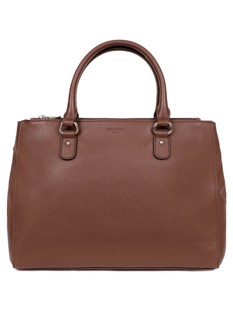Sac porté main 2 poignées  A4  Cuir CONFORT Cognac - Kiabi