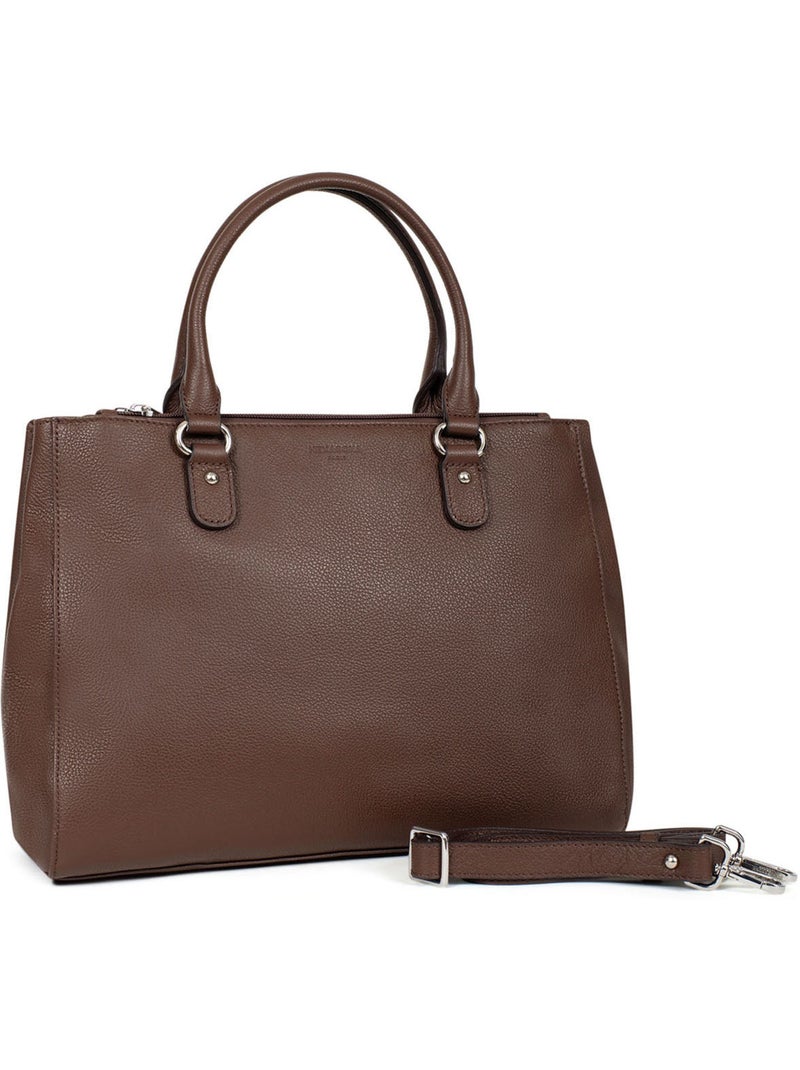 Sac porté main 2 poignées  a4  cuir confort hexagona Marron chocolat - Kiabi