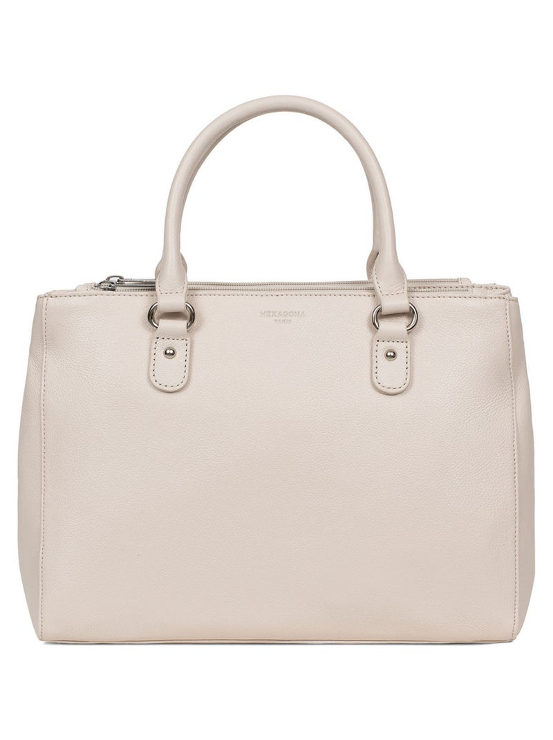 Sac porté main 2 poignées  A4  Cuir CONFORT Ivoire - Kiabi