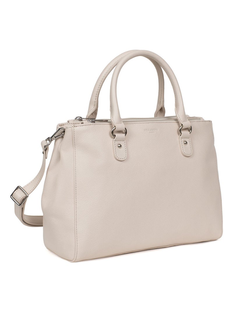 Sac porté main 2 poignées  A4  Cuir CONFORT Ivoire - Kiabi