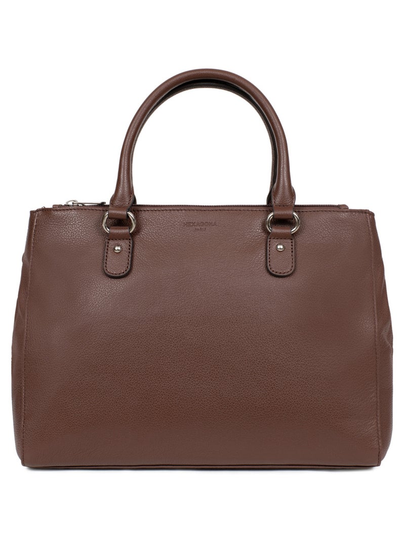 Sac porté main 2 poignées  A4  Cuir CONFORT Marron chocolat - Kiabi