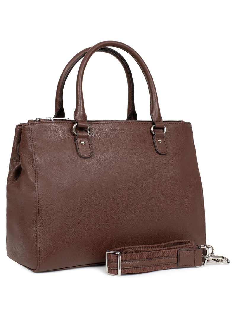 Sac porté main 2 poignées  A4  Cuir CONFORT Marron chocolat - Kiabi
