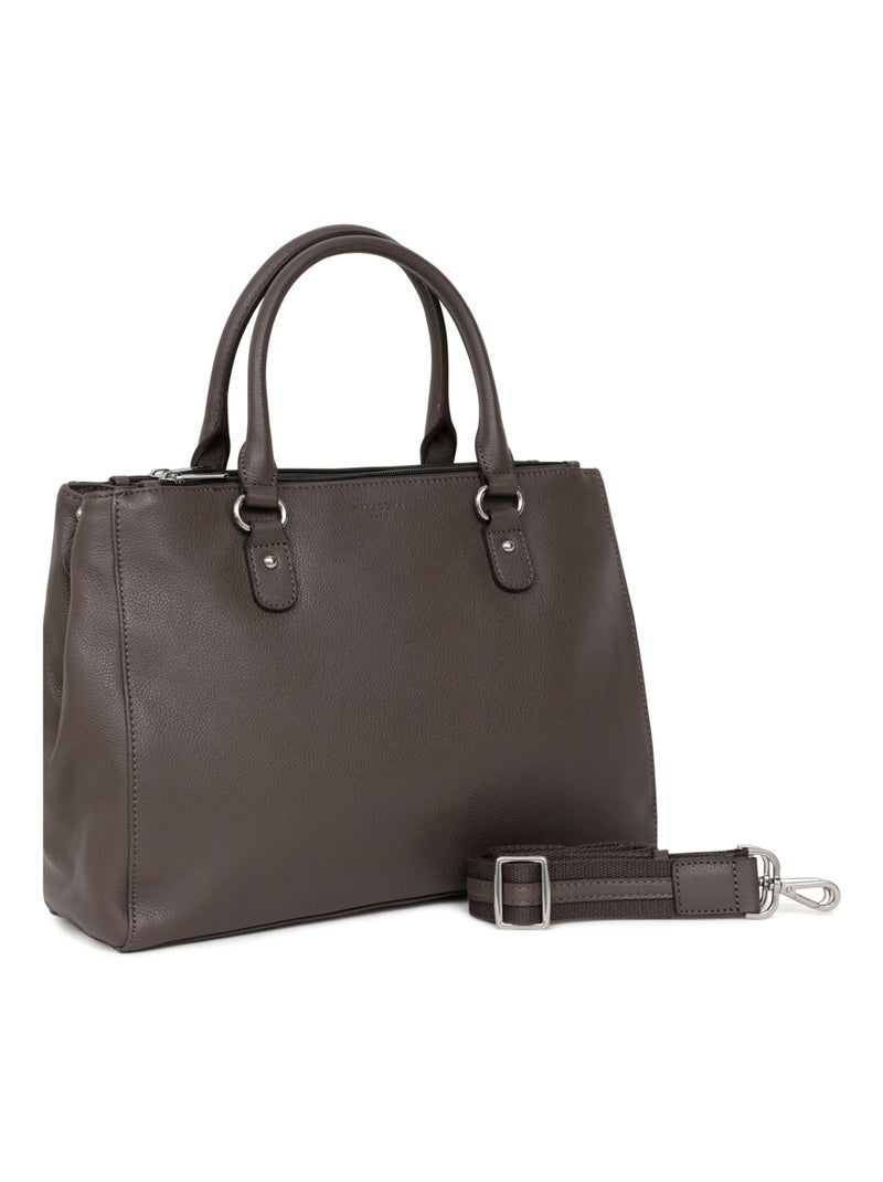 Sac porté main 2 poignées  A4  Cuir CONFORT Taupe - Kiabi
