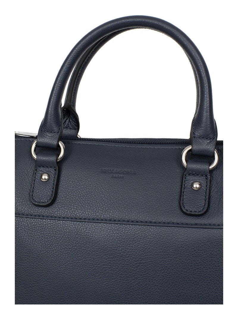 Sac porté main 2 poignées  Cuir CONFORT Bleu marine - Kiabi