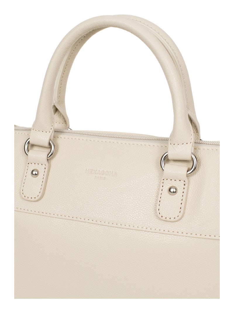 Sac porté main 2 poignées  cuir confort hexagona Ivoire - Kiabi