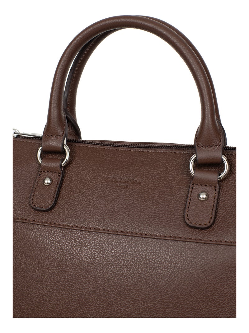 Sac porté main 2 poignées  cuir confort hexagona Marron chocolat - Kiabi