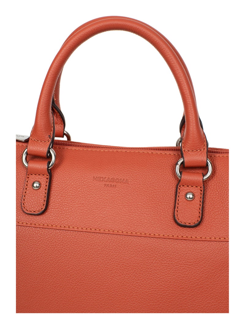 Sac porté main 2 poignées  cuir confort hexagona Orange - Kiabi