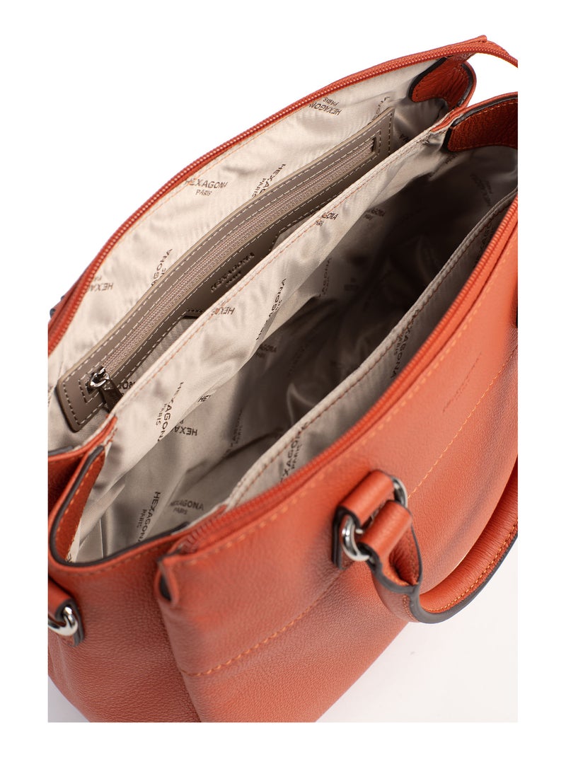 Sac porté main 2 poignées  cuir confort hexagona Orange - Kiabi