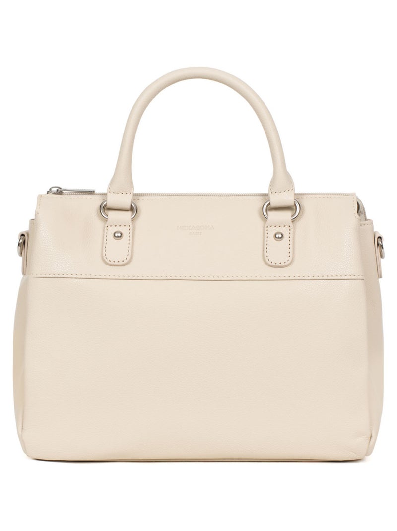 Sac porté main 2 poignées  Cuir CONFORT Ivoire - Kiabi