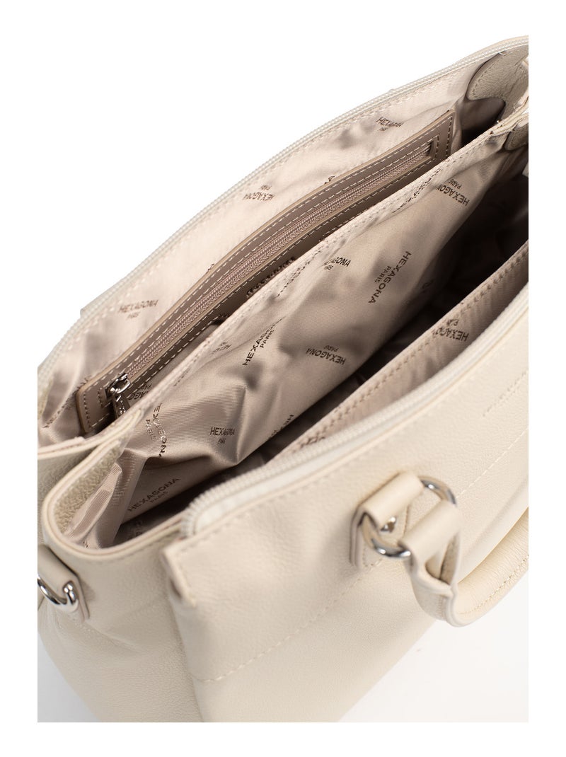 Sac porté main 2 poignées  Cuir CONFORT Ivoire - Kiabi