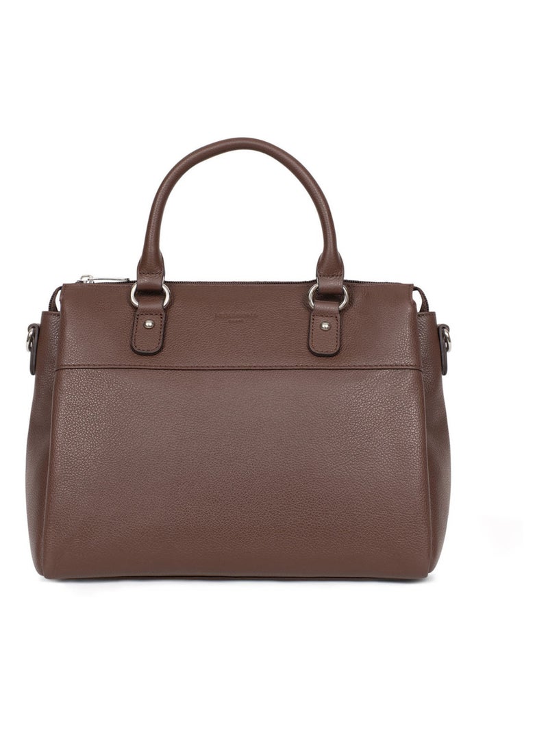 Sac porté main 2 poignées  Cuir CONFORT Marron chocolat - Kiabi