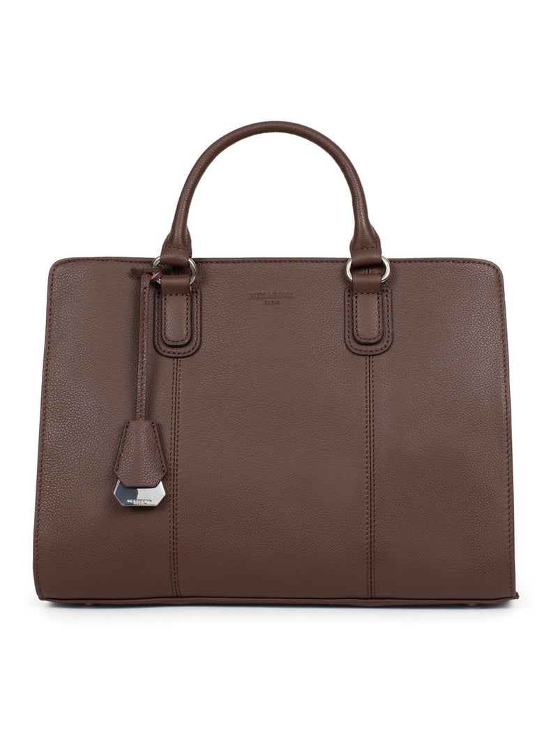 Sac porté main 2 poignées  Cuir CONFORT Marron chocolat - Kiabi