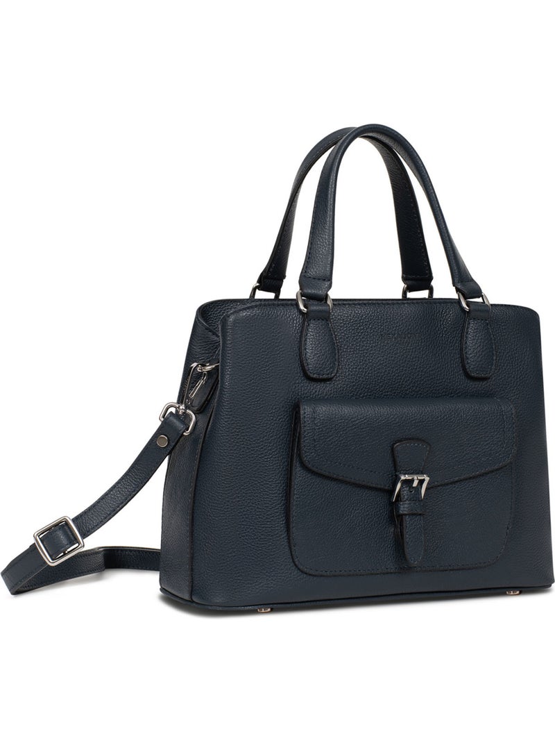 Sac porté main 2 poignées  Cuir MIRABELLE Bleu pétrole - Kiabi